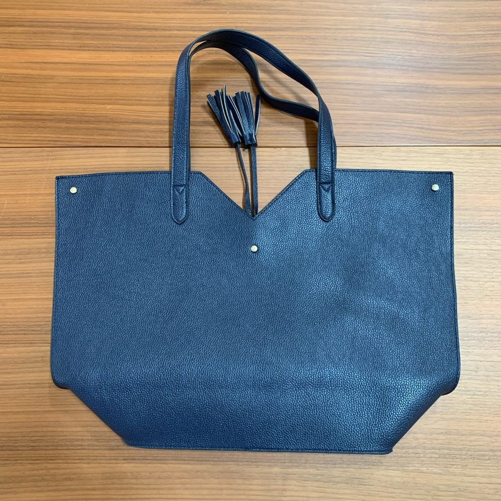 Neiman Marcus Faux Leather Tote Bag - Navy Blue